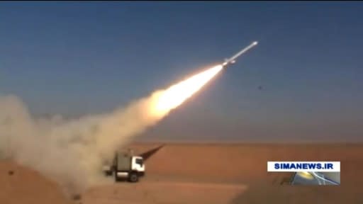 An image grab taken from a broadcast by Islamic Republic of Iran Broadcasting (IRIB) on February 2, 2019, reportedly shows the testing of a new cruise missile with a range of more than 1,350 kilometres (840 miles) state television reported