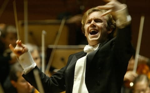 Harding conducting the LA Philharmonic performing Mahler's Symphony, at Walt Disney Concert Hall - Credit: Getty images
