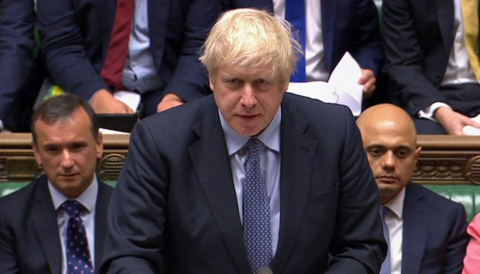 Prime Minister Boris Johnson speaks during Prime Minister's Questions in the House of Commons, London.