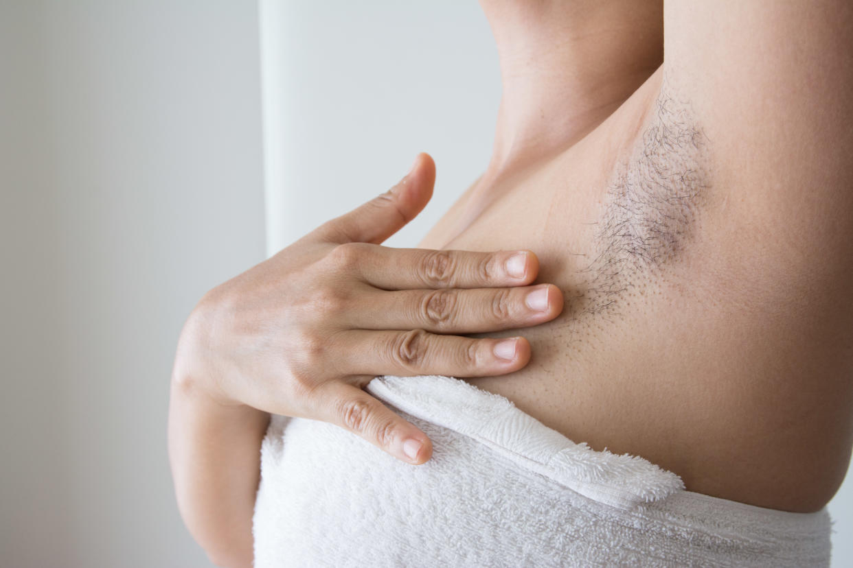 Armpit and armpit hair of Asian women on white background