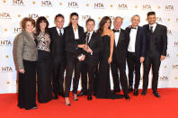 LONDON, ENGLAND - JANUARY 21: (L-R) Edwina Currie, Vicki Michelle, Anthony McPartlin, Melanie Sykes, Declan Donnelly, Nadia Forde, Michael Buerk, Jimmy Bullard and Jake Quickenden pose in the winners room with the award for Best Entertainment Programme for 'I'm a Celebrity Get Me Out of Here!' at the National Television Awards at 02 Arena on January 21, 2015 in London, England. (Photo by Anthony Harvey/Getty Images)