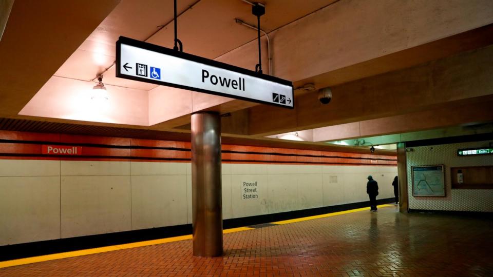 PHOTO: People wait for a train at BART Powell Street station in San Francisco, Calif., Feb. 11, 2020.  (Scott Strazzante/San Francisco Chronicle via Getty Images)