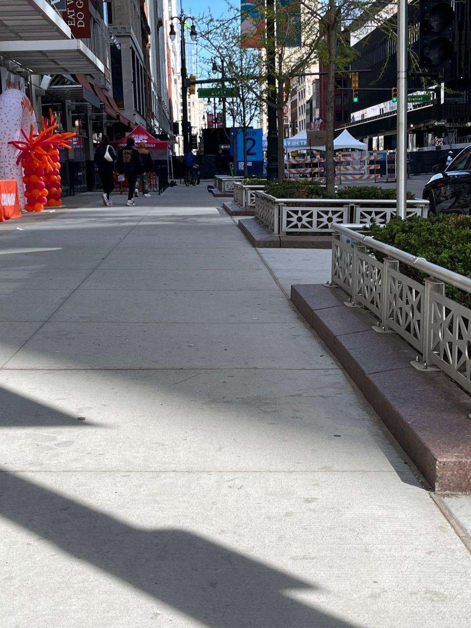 A smooth sidewalk along Woodward Avenue in front of the new Dunkin' that extends north for a couple of blocks ahead of the 2024 NFL draft in Detroit in a photo taken and posted on X by Randy Essex, an editor at the Detroit Free Press.