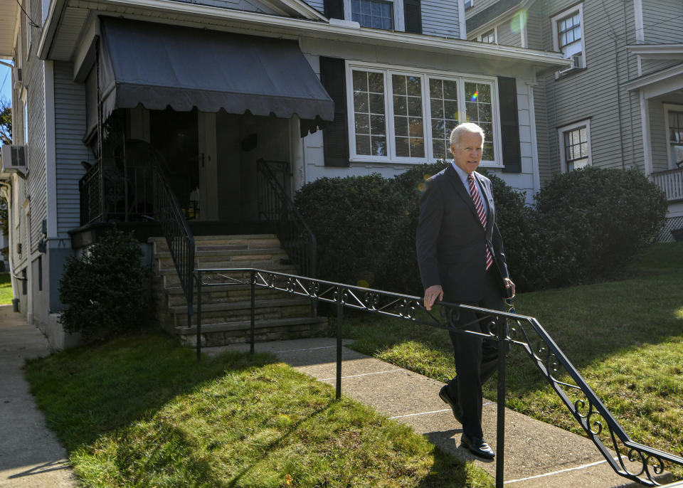 FILE - Joe Biden, former Vice President, makes a visit to his childhood home in Scranton Pa., Oct. 23, 2019. President Joe Biden will return to his childhood hometown of Scranton on Tuesday, April 16, 2024, to kick off three straight days of campaigning in Pennsylvania, capitalizing on the opportunity to crisscross the battleground state while Donald Trump spends the week in a New York City courtroom for his first criminal trial. (Jason Farmer/The Times-Tribune via AP, File)