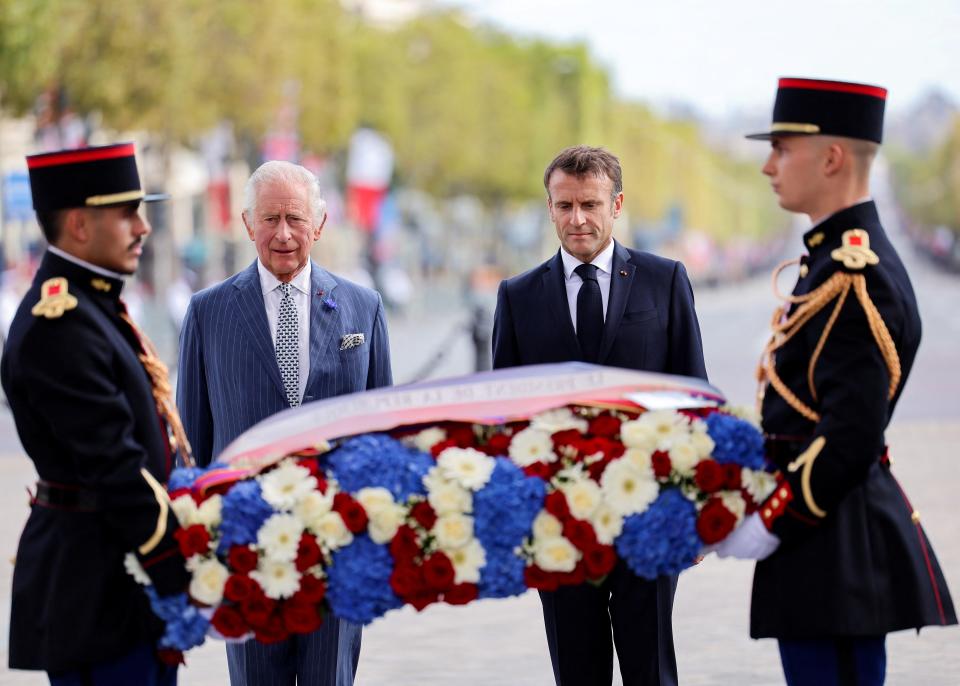 King Charles III and President of France, Emmanuel Macron At the Tomb of the Unknown Soldier (via REUTERS)