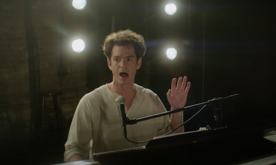 Andrew Garfield as Jonathan Larson, performing