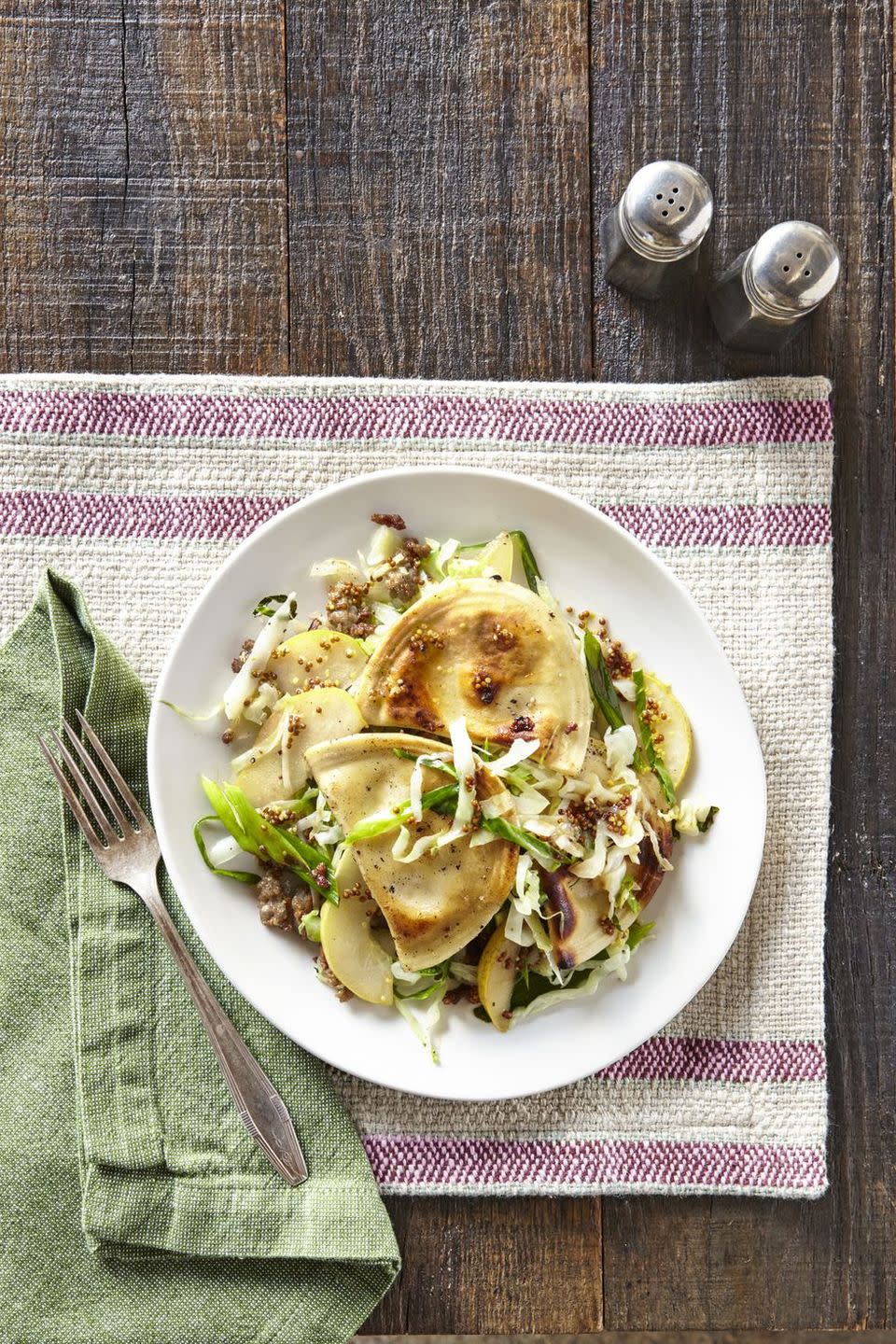 Pierogies With Sausage, Cabbage & Pear