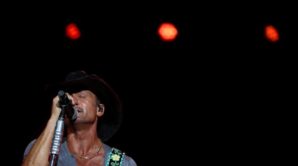 Tim McGraw performs on the Barrel Stage during the inaugural weekend of the Hometown Rising Festival in Louisville, KY on Sept. 14, 2019
