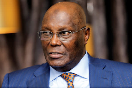 Nigeria's main opposition party presidential candidate Atiku Abubakar speaks during an interview with Reuters in Lagos, Nigeria January 16, 2019. REUTERS/Temilade Adelaja