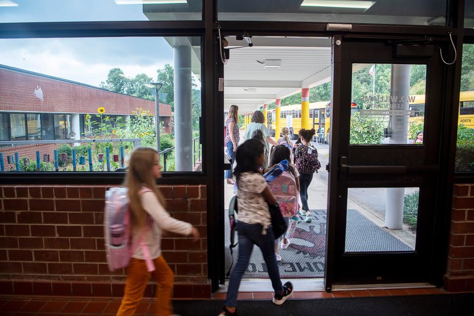 W.D. Williams Elementary students head for the buses after their first day of school August 28, 2023 in Swannanoa.