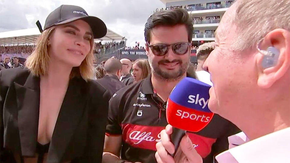 Seen here, F1 icon Martin Brundle tries to interview Cara Delevingne at the British Grand Prix. 