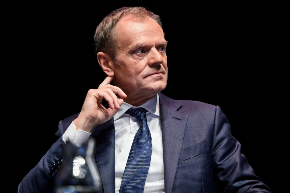 GDANSK, POLAND - 2019/12/18: Donald Tusk during the event. Donald Tusk book promotion event was held at the European Solidarity Centre, Donald Tusk is co-founder of the Liberal Democratic Congress and Civil Platform (Platforma Obywatelska), once a Prime Minister of Poland, president of the European Council and now the president of the European People's Party. (Photo by Mateusz Slodkowski/SOPA Images/LightRocket via Getty Images)