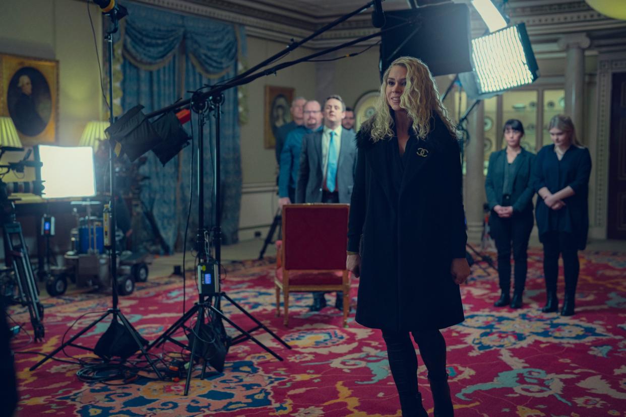 Billie Piper (Sam McAlister) gets set to meet Prince Andrew just before he is interviewed by the BBC in "Scoop." The Netflix movie focuses on how McAlister got the infamous interview scheduled.