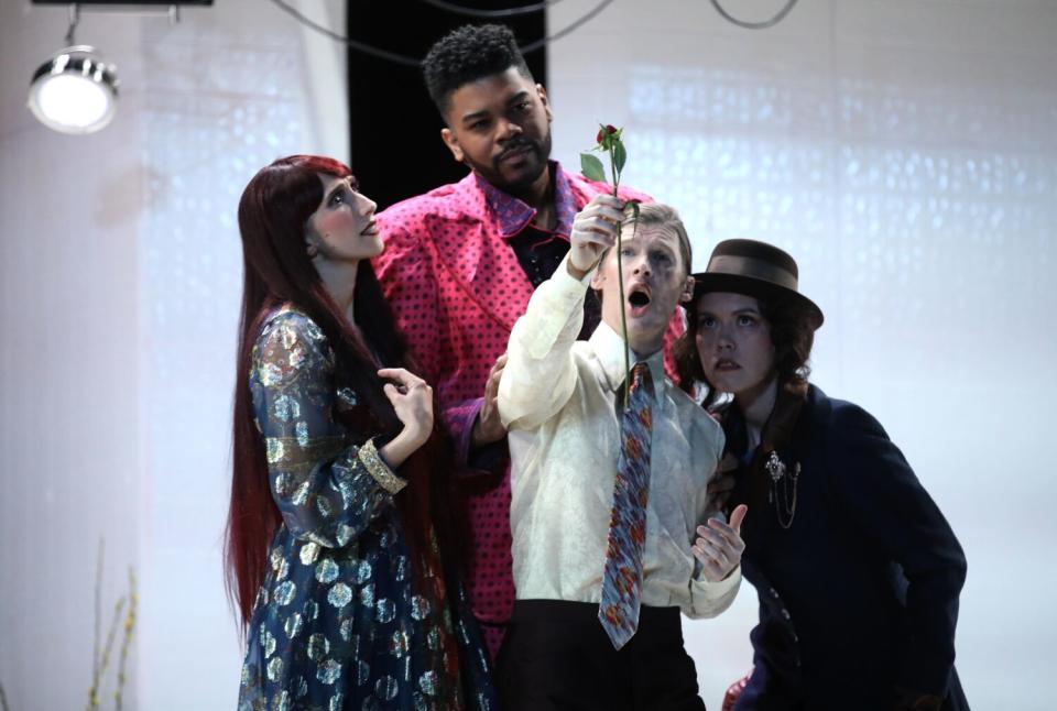 Anna Schubert, Phillip Bullock, Lucas Steele and Laurel Irene in a dress rehearsal of Kate Soper's "Romance of the Rose."