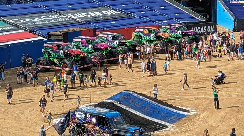 Fans swarm the track walk at the 2023 Monster Jam World Finals in Nashville, Tennessee