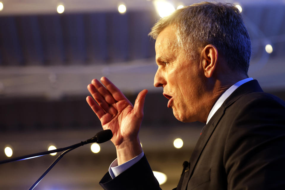 North Carolina's Democratic gubernatorial candidate Josh Stein speaks at a primary election night party in Raleigh, N.C., Tuesday, March 5, 2024. (AP Photo/Karl B DeBlaker)