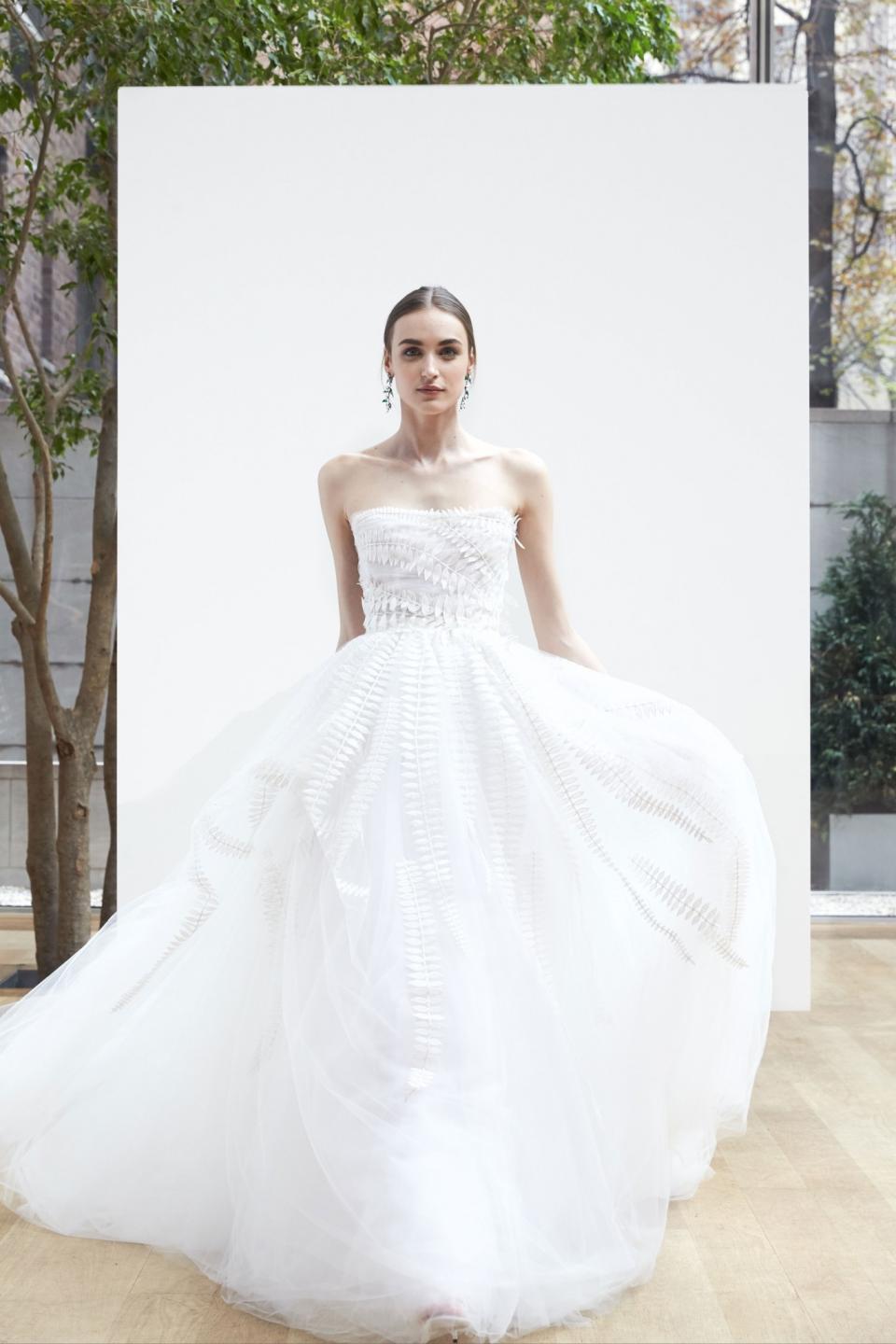 Strapless embroidered silk georgette gown from the Oscar de la Renta Spring 2018 bridal collection