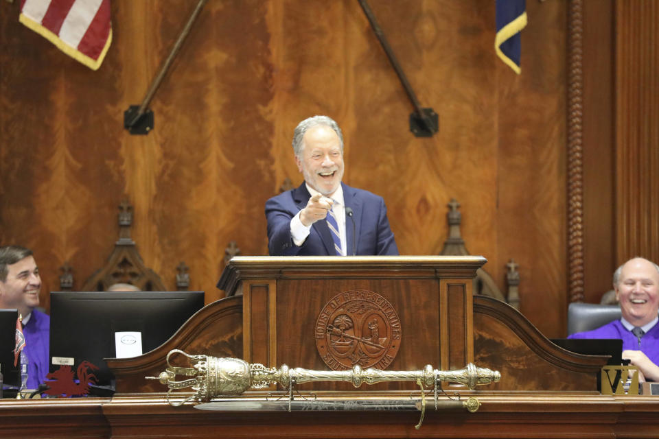 Former United Nations World Food Program Executive Director and Nobel Peace Prize winner David Beasley speaks to the South Carolina General Assembly on Wednesday, May 2, 2023 in Columbia, S.C. Beasley was governor of South Carolina from 1995 to 1999. (AP Photo/Jeffrey Collins)