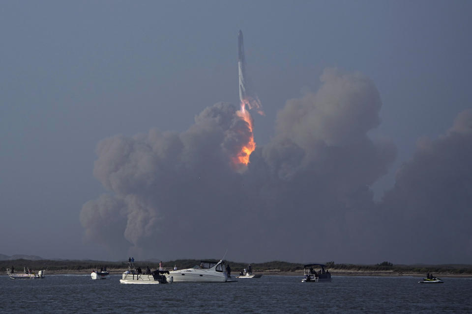 SpaceX's Starship launches from Starbase in Boca Chica, Texas, Thursday, April 20, 2023. (AP Photo/Eric Gay)