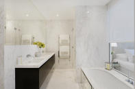 <p>The fixtures and fittings in the bathroom of the Parkside apartment would not look out of place at London’s finest hotels. </p>