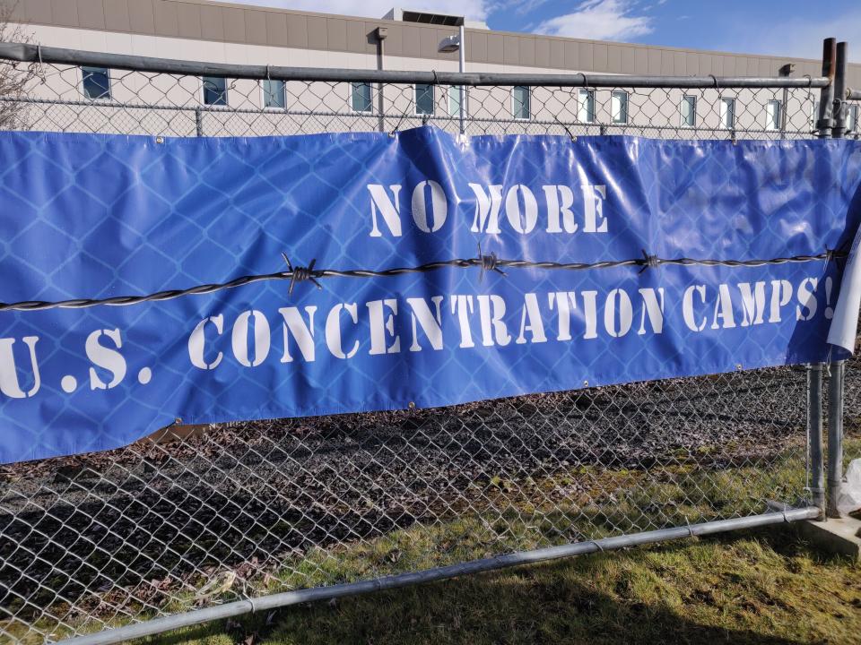 A sign outside the Northwest Detention Center in Tacoma, Washington, bluntly summarized the message of Sunday's demonstration. (Photo: Mari Hayman/HuffPost)