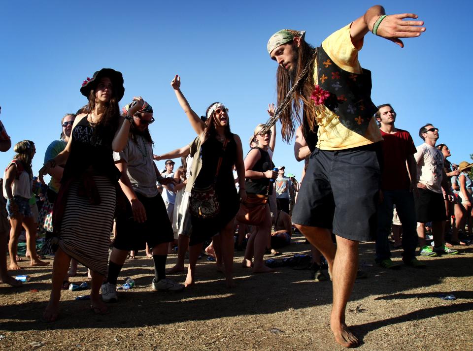 May 4, 2014: Augie Hom, of Hammond, La., dances to Leftover Salmon during the final day of the 2014 Memphis in May Beale Street Music Festival at Tom Lee Park.