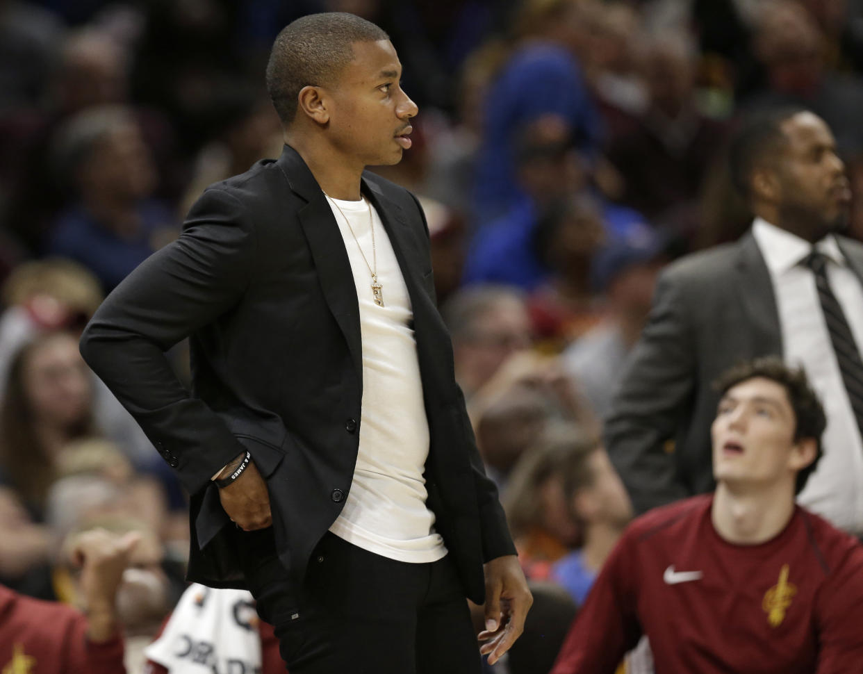 Isaiah Thomas watches, and envisions where he’ll fit in. (AP)