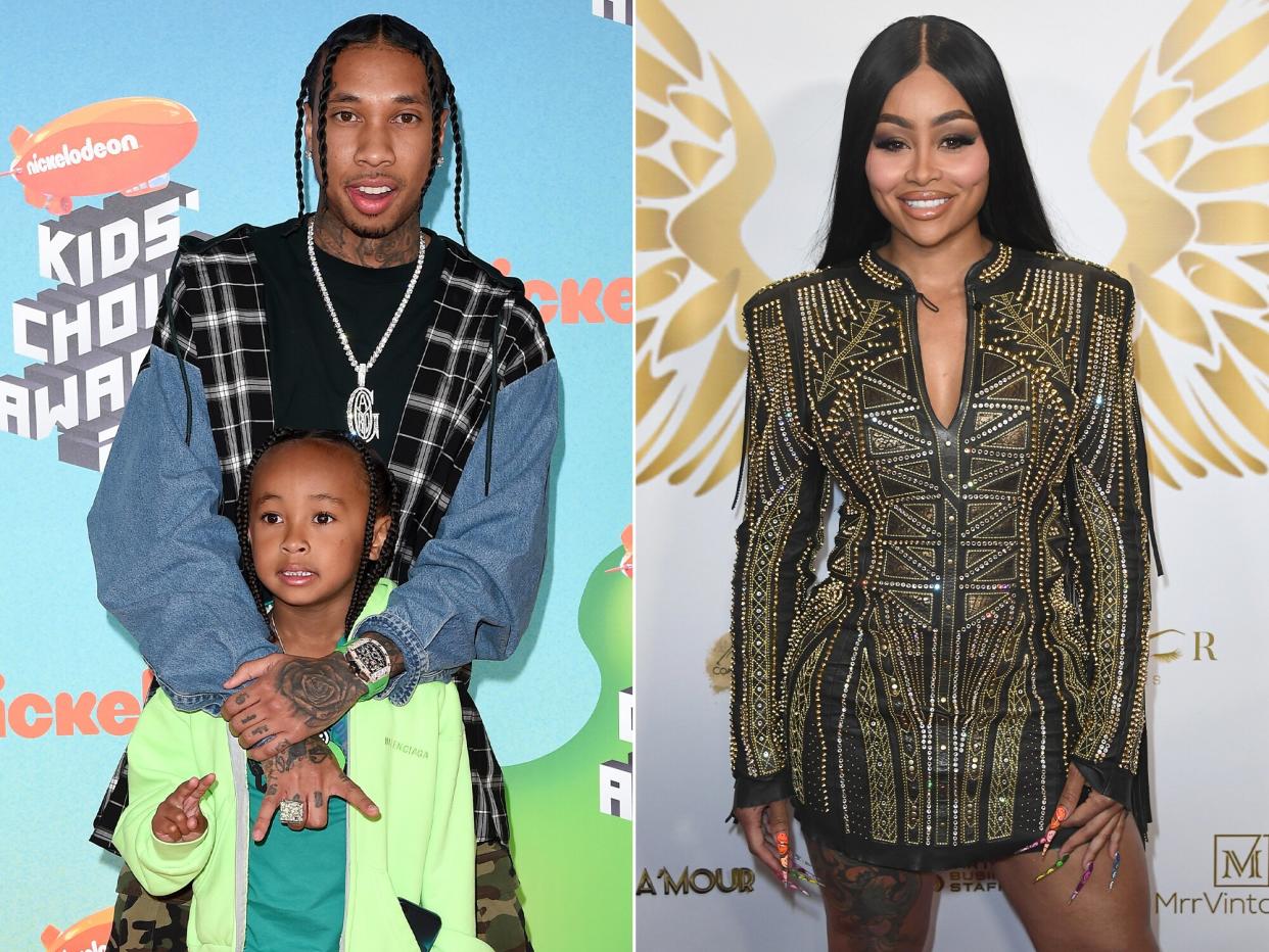 Tyga and King Cairo Stevenson attend Nickelodeon's 2019 Kids' Choice Awards at Galen Center on March 23, 2019 in Los Angeles, California. (Photo by Axelle/Bauer-Griffin/FilmMagic) // LOS ANGELES, CA - JUNE 23: Blac Chyna attends the Launch Party For Amare's ESSENCE Issue Featuring Cover Stars Oscar De La Hoya And Holly Sonders held at Sofitel Hotel Los Angeles on June 23, 2022 in Los Angeles, California
