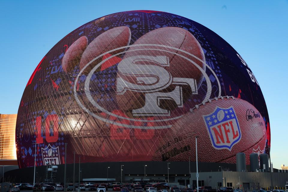 The Sphere displaying San Francisco 49ers signage (Getty Images)
