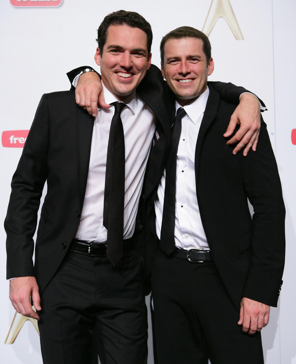  Peter Stefanovic and Karl Stefanovic  pose in the awards room during the 2011 Logie Awards at Crown Palladium on May 1, 2011 in Melbourne, Australia.  (Photo by Don Arnold/WireImage)