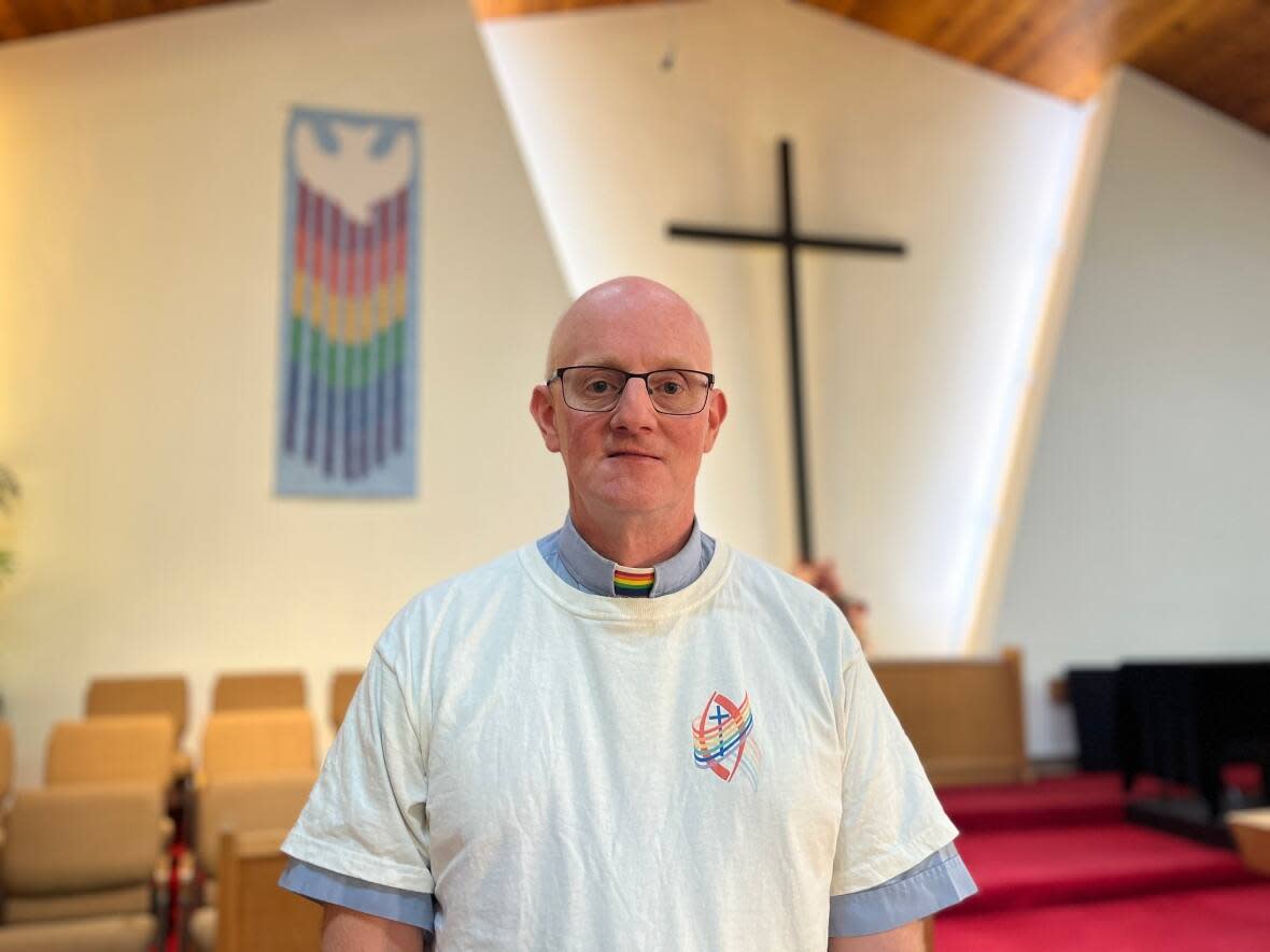 Rev. Gord Waldie was happy to see the affirming ministry conversation surface at St. Paul's United Church in Grande Prairie.  (Luke Ettinger/CBC - image credit)