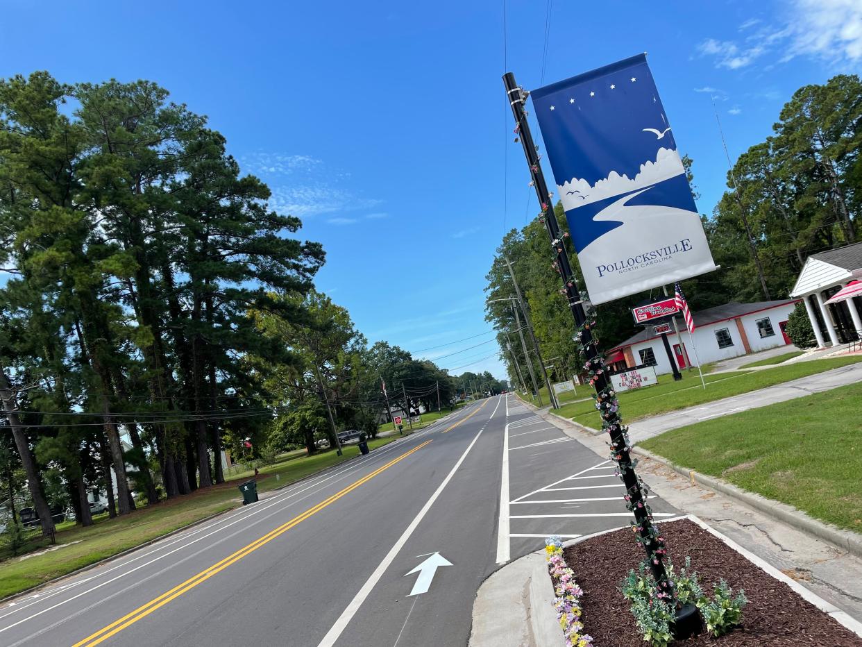 Pollocksville's Main Street has received a facelift since Hurricane Florence, with the addition of banner poles, new bike lanes and designated parking.