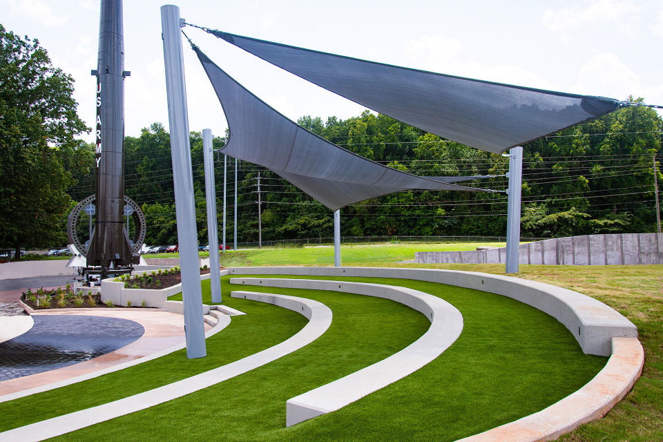 The US Space & Rocket Center's Rocket Park features a new amphitheater for educational experiences and community events, as well as greener, more welcoming spaces.