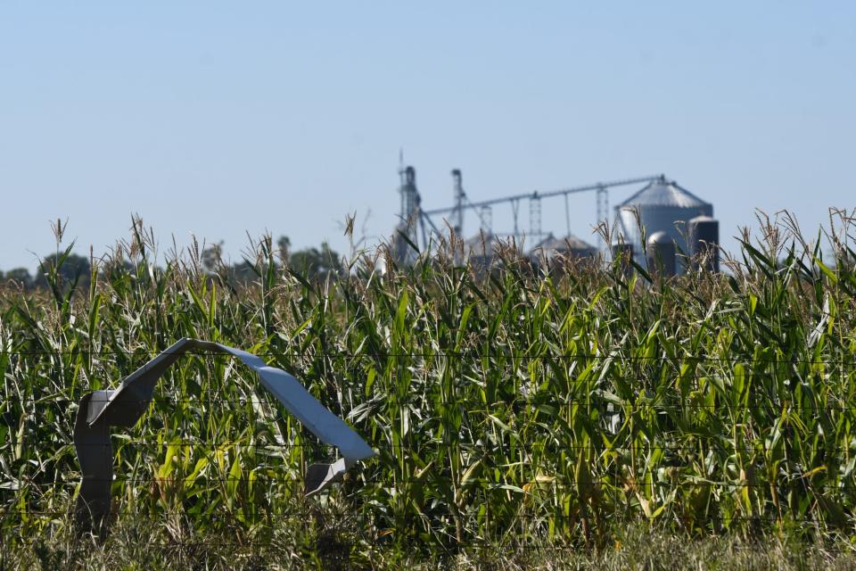 Debris pictured Monday, Aug. 28, 2023, along M-52 near Webberville seen in a cornfield following last Thursday's EF-2 tornado and violent storm.