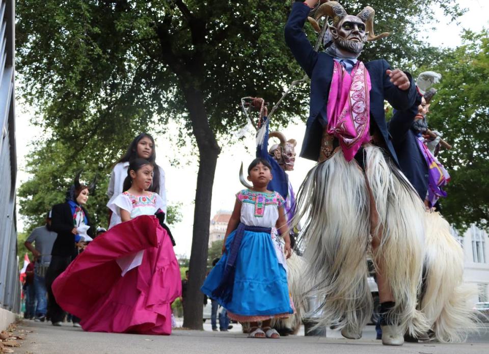 Oaxacan dancers joined about 200 immigration reform supporters during the May 1, 2023 Fresno May Day Immigration Reform rally/march in downtown Fresno.