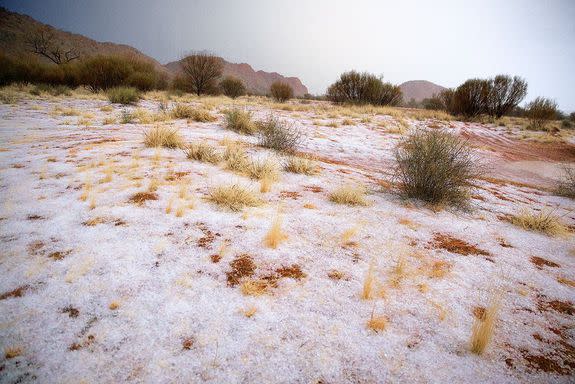 Hail in the Ilparpa Claypans, Northern Territory, Australia.