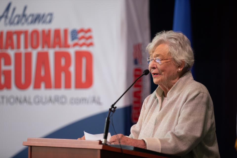 Alabama Governor Kay Ivey gives remarks welcoming Brig. Gen. David Pritchett to his new position as Alabama National Guard Adjutant General in Montgomery, Ala. on Jan. 5, 2024.