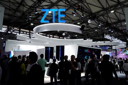 A ZTE sign is pictured at Mobile World Congress (MWC) in Shanghai