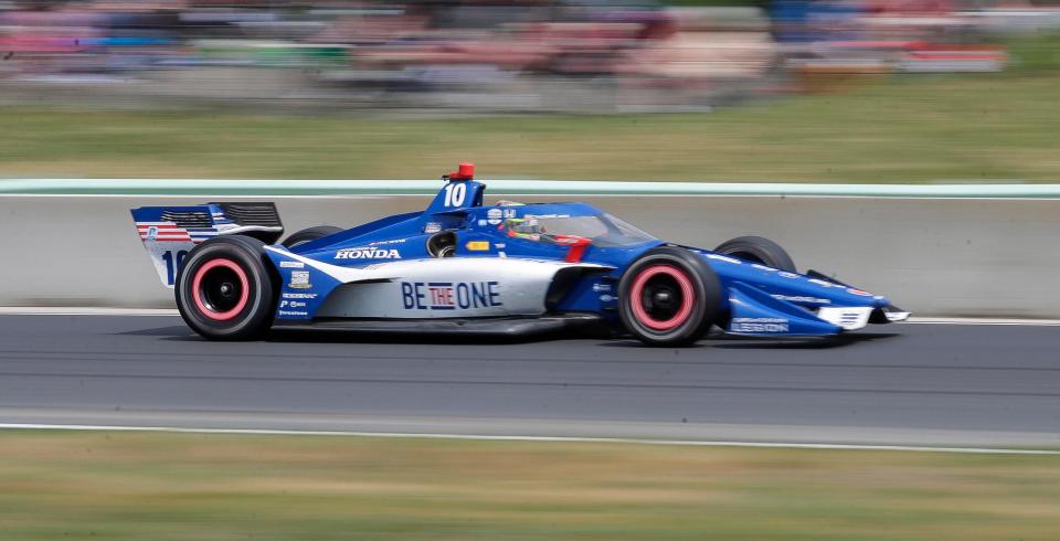 Alex Palou speeds uphill from Road America's Turn 14 on his way to victory Sunday in the NTT IndyCar Series Sonsio Grand Prix.