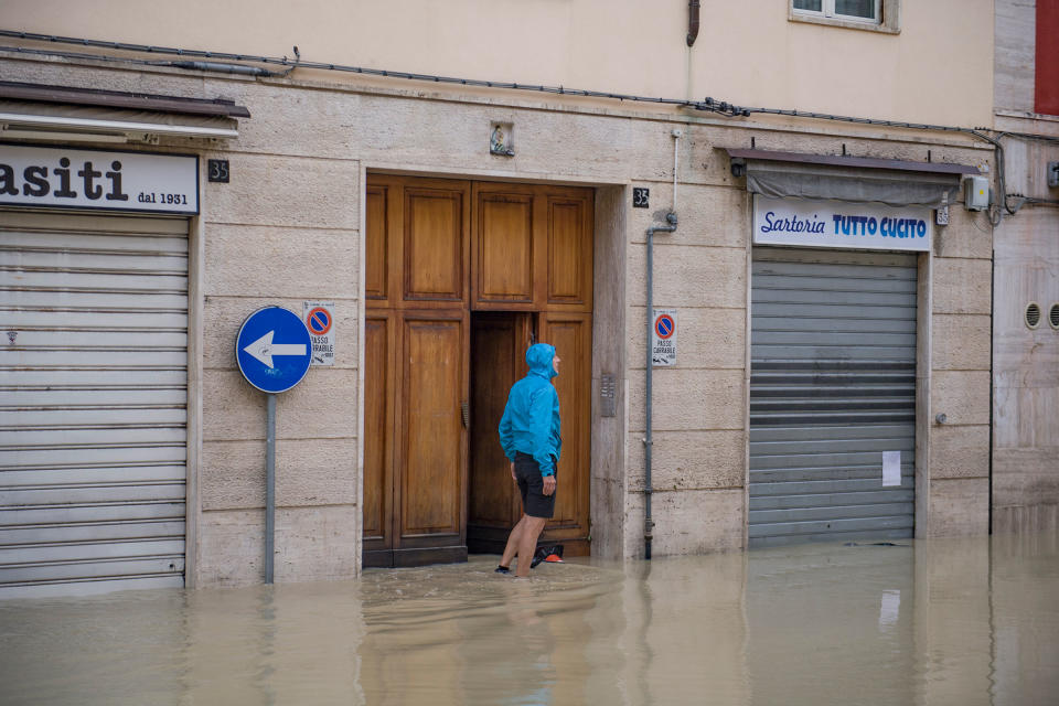 Flooding in Faenza where the Lamone river has flooded a large part of the city on May 17.<span class="copyright">Michele Lapini—IPA/Reuters</span>