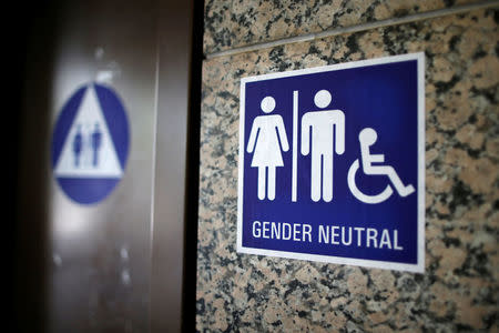 A gender neutral restroom is seen in a city building in Los Angeles, California, U.S., May 14, 2016. REUTERS/Lucy Nicholson