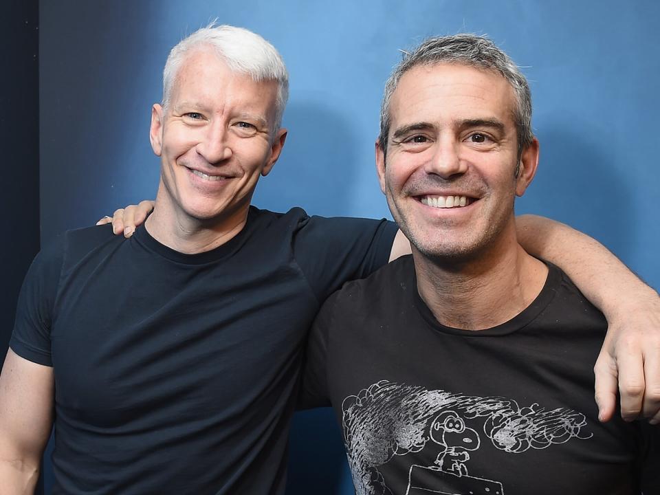 Anderson Cooper (L) and host Andy Cohen at SiriusXM Studios on January 13, 2017 in New York City