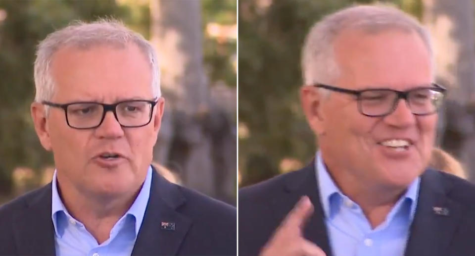 Scott Morrison laughed off his slip up during a live press conference on Sunday. Source: 9News