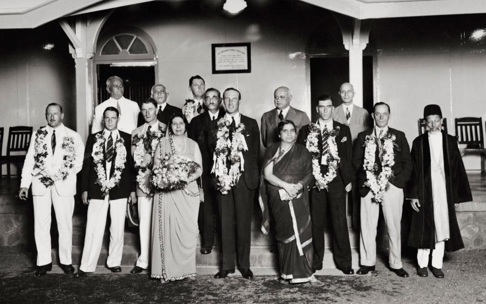 Douglas Jardine and England are welcomed to the Parsee Gymkhana in Bombay, now Mumbai, in December 1933