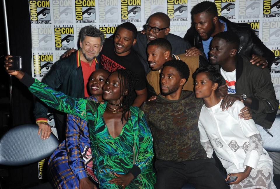 Danai Gurira, Lupita Nyong'o, Chadwick Boseman, Letitia Wright, Marvel at Comic-Con