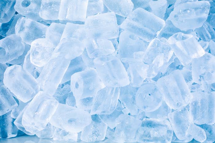 A close-up image of numerous ice cubes