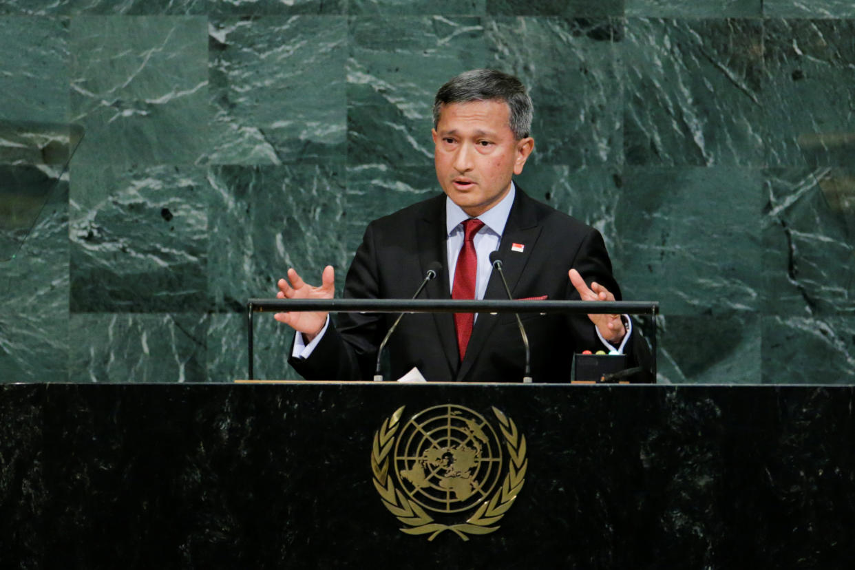 Singapore Foreign Minister Vivian Balakrishnan addresses the 72nd United Nations General Assembly at U.N. headquarters in New York, U.S., September 23, 2017. REUTERS/Eduardo Munoz