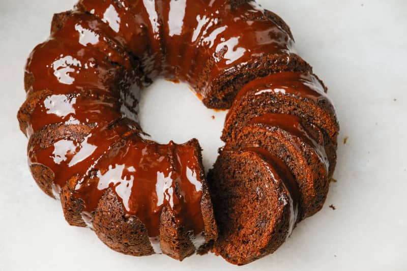 Slices of chocolate cake.