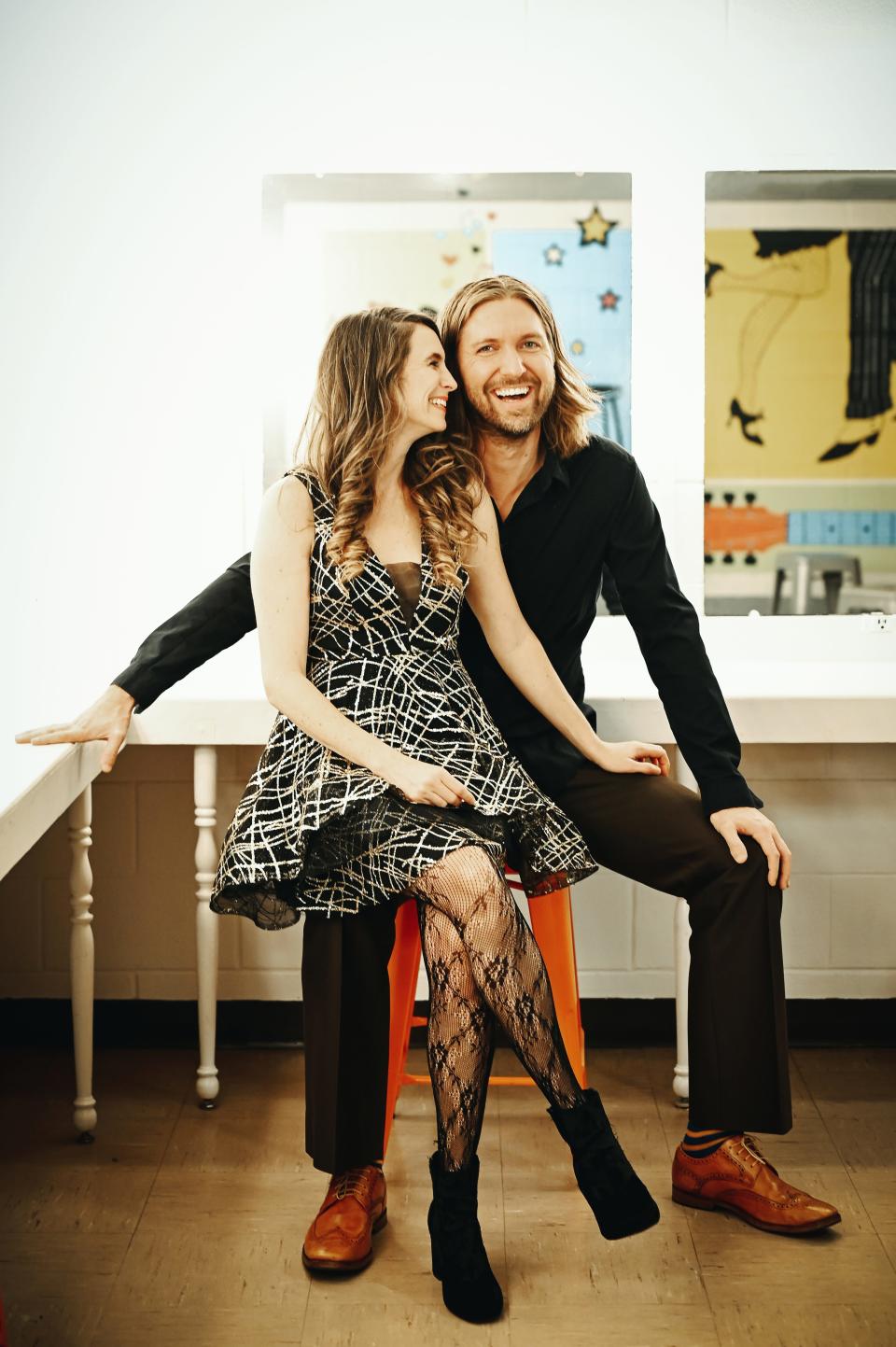 Drew Defour and Kin Curran are pictured in the Tecumseh Center for the Arts dressing room.