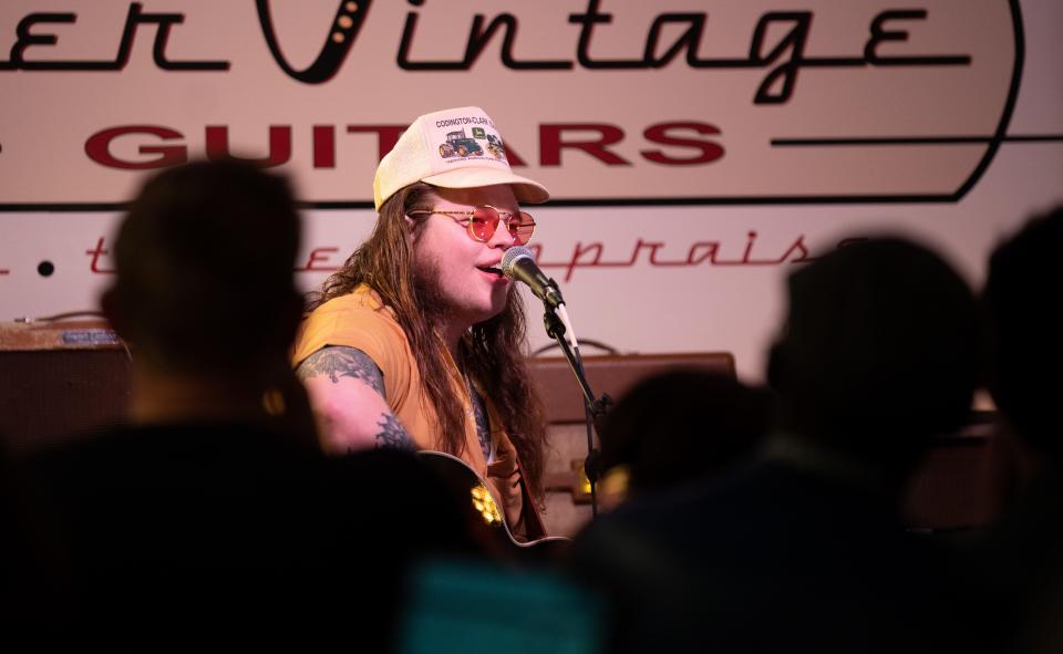 Marcus King performs during the grand opening of Carter Vintage Guitars' new location in Nashville.